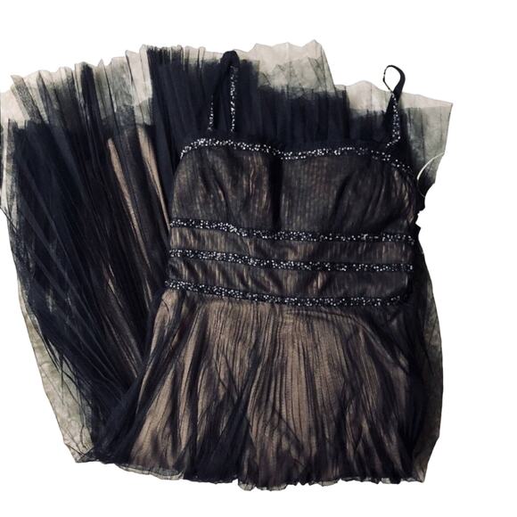 NEW BCBG Max Azria Black Pleated Beaded Tank Top Cocktail Midi Dress M - Picture 5 of 7